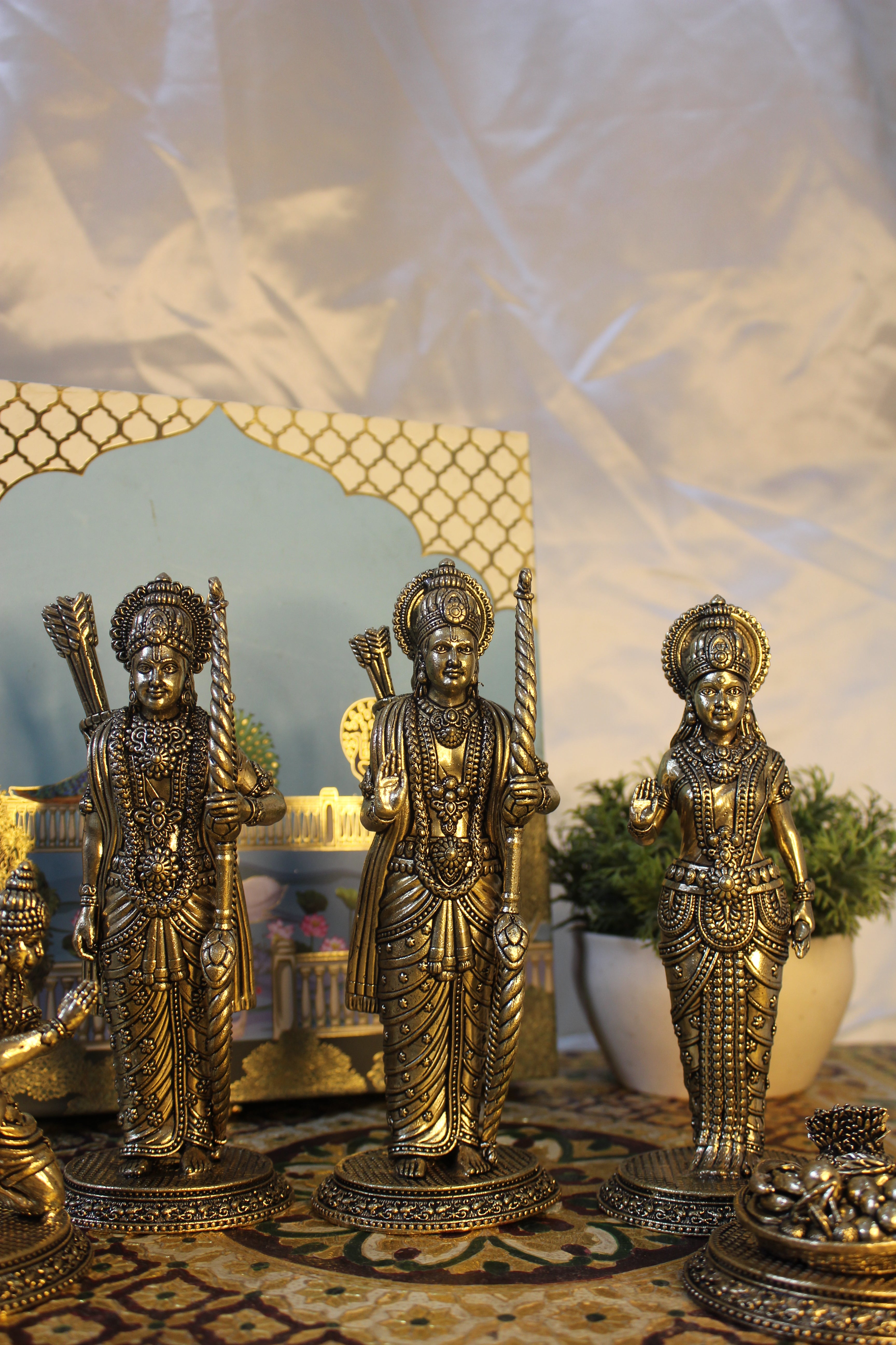 Brass Ram Darbar Idol Set (Ram, Sita, Lakshman, and Hanuman) – Antique 7 Inch | Sacred Ensemble of Devotion